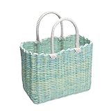 Picknickkorb Tragbarer Gemüsekorb, Geflochtener Einkaufskorb, Handgefertigter Obstkorb Aus Kunststoff-Rattan, Picknickkorb Picnic Basket(Green,24 * 18cm)