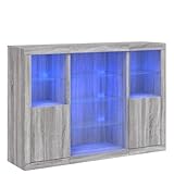 HEFZGDB Sideboards mit LED-Leuchten 3 STK. Grau Sonoma Holzwerkstoff Vitrinenschrank Küche Küchenschrank Vitrinenschrank Wohnzimmer Mehrzweckschrank für Speisesaal Dessert Shop Küche Café