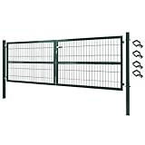 V2Aox Gartentor Tor Gartenzaun Zaun 300x100 cm Doppelflügelig Gartentür aus Metall für Stabmattenzaun Abschließbar inkl. Pfosten Grün