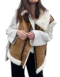 loveimgs Damen Winter Warm Wildleder Sherpa Leder Weste Jacke Reißverschluss Ärmellose Lammwolle Pelz Mantel mit Taschen, Braun, M