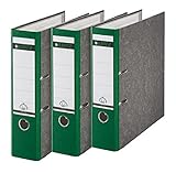 Leitz Qualitäts-Ordner, 3er-Pack, Wolkenmarmor-Papier, A4, 8 cm Rückenbreite, Grün, 310305055