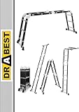 DRABEST - Gelenkleiter 4x3 Sprossen - aus Aluminium und Stahl - Klappleiter, Aluleiter - Maximale Belastung bis 125 kg - Mehrzweckleiter, Ausziehleiter - 0,32 x 0,98 x 0,25 m
