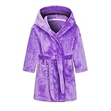 NautySaurs Bademantel für Mädchen, einfarbig, mit Kapuze, Flanell-Fleece-Bademantel für Jungen, violett, 7-9 Years