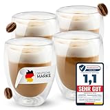Lemontree 4er Set Latte Macchiato Gläser 350ml - doppelwandige Gläser - Design Kaffeetassen, Teegläser hitzbeständig, Cappuccino Tassen aus Borosilikatglas