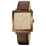 Simplicity Quadratische Damen-Armbanduhr, elegant, analog, Quarzuhr mit Lederarmband, wasserdicht, modische Armbanduhr für Damen und Mädchen, Kaffee/goldfarben, Armband