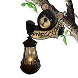 Solarleuchten für den Außenbereich | Dekoratives Gartenlicht | Wasserdichtes Willkommensschild, LED-Solarlaternen, Schwarze Bärenstatue, Außenwandlaterne, Fantasie-Solarleuchten, Dekoration