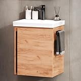 Planetmöbel Waschtisch mit Unterschrank 50 cm, Waschbeckenunterschrank hängend, Soft-Close, Badmöbel Set mit Waschbecken, Sonoma Eiche