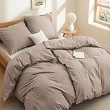 BEDSURE Bettwäsche 135x200 Baumwolle 4teilig - Bettwäsche-Sets Khaki Bettbezug 2er Set mit 2 Kissenbezüge 80x80 cm, Oeko-TEX Bedding Taupe mit Reißverschluss