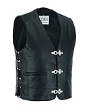 Gaudi-Leathers Lederweste Chopper Biker Karabiner Haken und Seitliche Schnürung, Schwarz, M