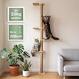 WOOWOOD Kratzbaum Deckenhoch aus Naturholz - Höhe Anpassbar bis 206 cm - Kratzbaum Deckenspanner, Wandkratzbaum, Katzen Wandelemente für Kletterwand Katzen, Katzenleiter, Katzenbaum Holz, Katzenturm