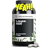 natural elements L-Arginin – 365 Kapseln – Hochdosiert: 4.500mg veganes L-Arginin HCL pro Tagesdosis (3.750mg reines L-Arginin) – hochdosiert – in Deutschland hergestellt & laborgeprüft