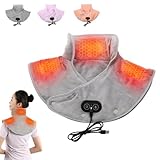 Akku Heizkissen, USB Nackenwärmer, Heizkissen Nacken Schulter mit 3 Heizstufen & 3 Vibrationsmassagemoden, Korallenvlies Wärmekissen Nacken, Nackenheizkissen, für Rücken, Nacken, Schultern (A)