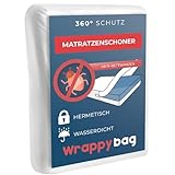WRAPPYBAG Wasserdichter Matratzenbezug Anti-Bettwanze & Hausstaubmilben – Chemikalienfreier Matratzenüberzug – Für Matratzen 90x200 cm – Erhältlich in 15 Größen und Höhen