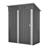 Gihauvia Gerätehaus Metall 153x73x182cm, Geräteschuppen Metall, wetterfestes Gartenschuppen aus verzinktem Stahl, abschließbar mit Belüftungsgitter & Schrägdach