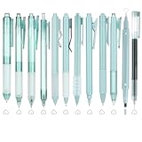 Maxmoc 12 Stück Gelstifte Set, 11 Gelschreiber Schwarz mit 1 Textmarker, Aesthetic Gel Pen 0,5 mm Feine Spitze für Tagebuch, Notizen, Schule, Büro Gel Stift (Grün)