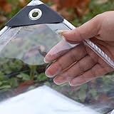 Transparente wasserdichte strapazierfähige Abdeckplane, 2,7 m x 4,9 m, verstärkte transparente Abdeckung für Gartenmöbel, Gewächshäuser, Pergola, Pavillon, regenfest, mit Ösen, ideal für Balkon,