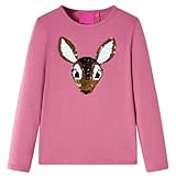 vidaXL Kinder-Langarmshirt Hirsch aus Pailletten Pullover Sweatshirt Himbeerrosa 140