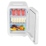 TouTToNG Mini Kühlschrank 16L Multifunktionaler Kühl- und Heizkühlschrank 3 Fächer Tragbarer MiniKühlschrank AC220-240V/DC12V mit Temperaturregelung für Auto, Heimgebrauch, Schlafzimmer Weiß