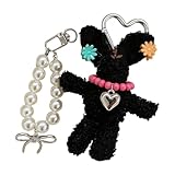 Oxxggkao Plüsch-Kaninchen-Schlüsselanhänger, handgefertigt, Taschenanhänger für Rucksäcke, Handys und Geldbörsen, Rucksack, Taschenzubehör, Schwarz , One size