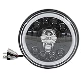 Leapiture 7-Zoll-Motorradscheinwerfer, runder Motorradscheinwerfer, LED-Angel-Eye-Scheinwerfer, Totenkopfkopfmuster, weiße Beleuchtung für die universelle Motorradmodifikation