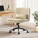 SAMERY Breiter Bürostuhl ohne Armlehnen, Doppellagiger Dicker Schreibtischstuhl Schneidersitz Stuhl mit Rollen, Höhenverstellbar Drehstuhl Computerstuhl Home Office Stuhl (Beige, Mit Rädern)