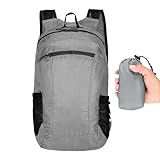 Leichter Reiserucksack, kompakter Rucksack, 20 l, faltbar, atmungsaktiv, für Reisen, Fitnessstudio, Schule, Radfahren, Bergsteigen, Alltag, Flugzeug, College, Campus, Workout, Hellgrau, Refer