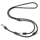 Hundeleine Große Hunde Doppelleine Reflektierend, Premium Hunde Leine 3fach Verstellbar Umhängeleine aus Nylon, Führleine Hund Rund und Bissfest mit 2 Karabiner, Dog Leash 3M 1.4CM