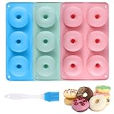 AYNKH Silikon-Donut-Maker, 3 Stück Silikon-Donut-Formen, Donut-Silikon-Backformen, groß, antihaftbeschichtet, 6 Mulden, Donut-Blech, Keks-Donut-Maker, Backgeschirr, Backwerkzeug, mit Pinsel
