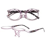 VEVESMUNDO Flip Up Lesebrille Runde Schminkbrille Auf und Bb Klappen Brillen mit klappbaren Glaesern +1.0,+1.5,+2.0,+2.5,+3.0,+3.5,+4.0 (1 Stück Lila, +2.5)