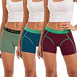 INNERSY Damen Boxershorts Baumwolle Sport Unterwäsche Frauen Lange Unterhose Panties 3er Pack (46-48, Dunkelrot/Dunkelblau/Grün)