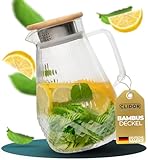 CLIDOR ® Wasserkaraffe I 1,5 Liter I verstärkte Glasstärke I Karaffe für Heiß- & Kaltgetränke geeignet I Tropffreier Ausguss I moderne Glaskaraffe I Teekanne Glas I robuste Glaskaraffe mit Deckel