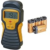 Brennenstuhl Feuchtigkeits-Detector MD (Feuchtigkeitsmessgerät/Feuchtigkeitsmesser für Holz oder Baustoffen, mit LCD-Display) anthrazit/gelb & Amazon Basics Everyday Alkalibatterien, 9 V, 4 Stück