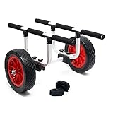 Wiltec Verstellbarer Alu Kanuwagen bis 90 kg, Transportwagen für Boote, Kanus und Kajaks, Surfwagen mit Polstern, ⌀31 cm PU-Räder & Gurtbändern