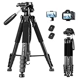 Victiv Kamera Stativ mit 52–160-185cm Höhe, leichtes Camera Tripod mit Abnehmbar 3-Wege-Kopf, Aluminium fotostativ für DSLR Canon Nikon Sony, Dreibeinstativ for Smartphone mit Handy Halterung