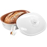 Römertopf Ovaler Brottopf aus natürlicher Keramik, ideal für die Aufbewahrung von Brot und Gebäck 30x21cm weiß