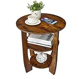 ZEXVIDA Beistelltisch Rund Holz, Couchtisch Vintage Pastoralstil, 3-stufiger Runder Beistelltisch mit Stauraum, Nachttisch Kleiner Tisch Sofatisch für Wohnzimmer Schlafzimmer Balkon (Vintagebraun)