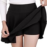 DJT FASHION Damen Mädchen Basic Solid vielseitige dehnbaren informell Mini Skater Rock Schwarz Small