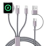 Ladekabel für Apple Watch und iPhone Ladegerät - 3 in 2 Charging Kabel Ladestation für iWatch Serien, 120cm USB C SchnellLadekabel für iPhone 17/16/15/14/13/12/11/iPad/AirPods, Schwarz