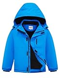 UMMTOM Wasserdichte Skijacke für Jungen, mit Fleece gefüttert, warm, Wintermantel mit Kapuze, Winterjacke für Kinder (Himmelblau, Größe 6–7)