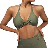 DOULAFASS Sport-BHs für Damen, Fitness, gekreuzter Rücken, gepolstert, Workout, Yoga, BH, Tops, 256-Armeegrün, Large