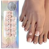TOFBS 120 Stück Press on Nails für Damen French Quadratische Künstliche Zehennägel 12 Größen Full Cover Tips Zehennägel Künstlich Kit Natürliches Angenehmes Tragegefühl(SET B)