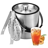 2L Eiswürfelform, Eiskübel mit deckel,Eiswürfelbehälter edelstahl mit Clips und Sieb, ideal für Partys, Bier, Cocktailbars, Champagner und Obst,zur zum Kühlen von Getränken