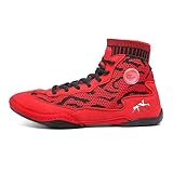 Adoff Ringerschuhe für Männer, professionelle Wettkampftrainingsschuhe, Boxschuhe, atmungsaktive, verschleißfeste, rutschfeste, freie Kampf- und Kampfschuhe (Rot Schwarz,44)
