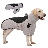 meioro Hundemantel für Kaltes Wetter, Wasserdichter Hundepullover Reflektierender Hundejacken, Winterweste Für Mittelgroße Hunde Mit Geschirr & D-Ringen Hundekleidung(Grau+Schwarz, 5XL)