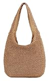 Strandtasche Strohtasche Tote Bag Für Damen, Sommer Stroh Handtasche Umhängetasche Korbtasche Groß Schultertasche Tragetasche, Boho Gehäkelte Shopper Tasche Für Reisen Einkaufen Urlaub(Stil I)