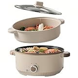Hot Pot Elektrisch mit Dampfgarer, 4.6 L Tragbar Elektrischer Kochtopf 1000W, Multifunktionaler Hotpot 3 Stufen für Braten Ramen Fondue Suppe, Elektropfanne für Wohnheim/Camping/Haus