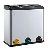 SVITA TC3X20 Edelstahl Treteimer 60 Liter Silber 3x20L dreifach XXL Abfalleimer trennsystem Mülleimer 3 fächer Mülltrennsysteme Küchen-Eimer Mülleimer Küche 3 fächer