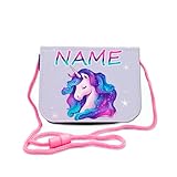 Kinder Brustbeutel mit Name und Schriftartwahl | Klettverschluss mit Schnur zum Umhängen und Klarsichtfach | Galaxy Einhorn Geldbeutel personalisiert | 3 Farben