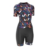 S Sikma Damen-Radsport-Skinsuit, gepolsterter einteiliger Triathlonanzug, Fahrradoberteil und kurze Trägerhose mit sublimiertem Design (M, Dreieck)