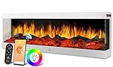 KESSER® Elektrokamin 3D Wandkamin Elektrischer 122cm Kamin mit Heizung 9 Farbmodi LED Flammeneffekt, 900/1800 W Kaminofen Wand und Einbaukamin Wandmontage Heizung App-Funktion Fernbedienung Weiß